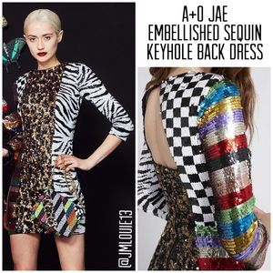 Alice + Olivia Jae Embellished Sequin Keyhole Back Dress